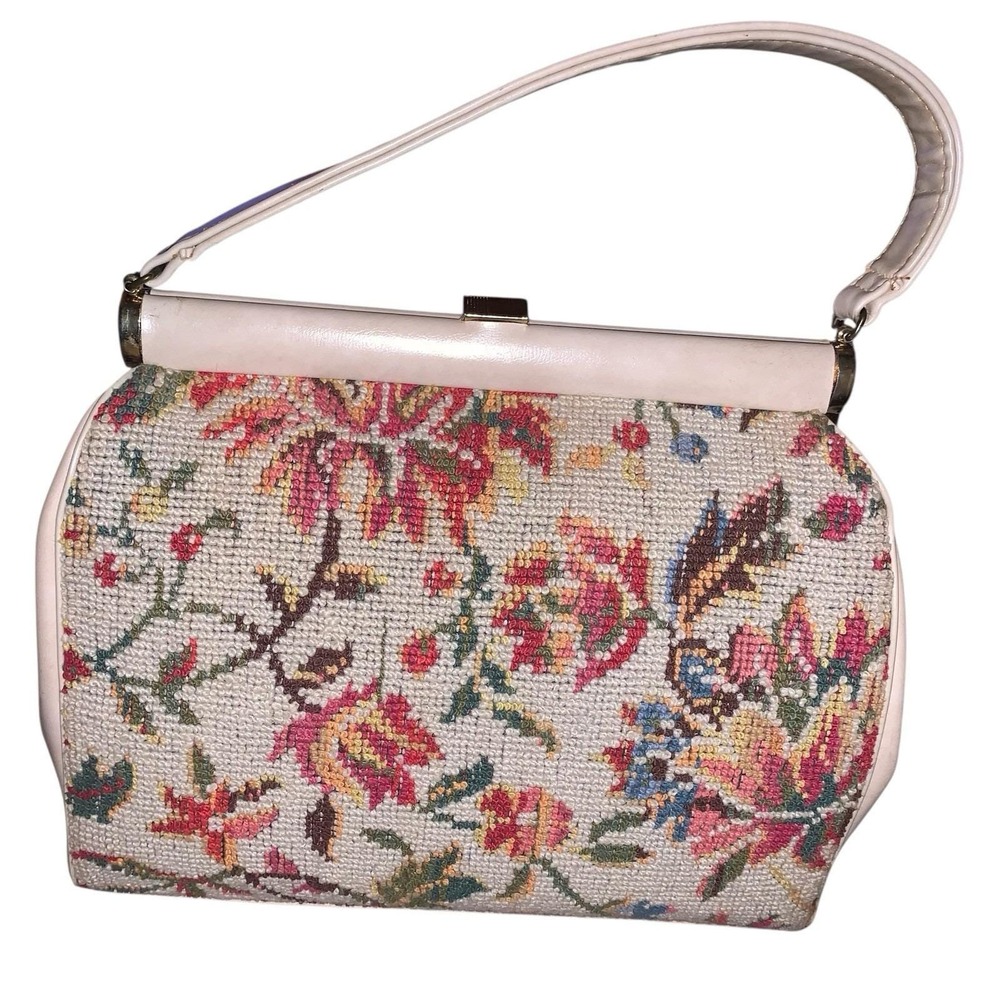 Vintage Purse Handbag Floral Tapestry Needlepoint Carpet Bag
